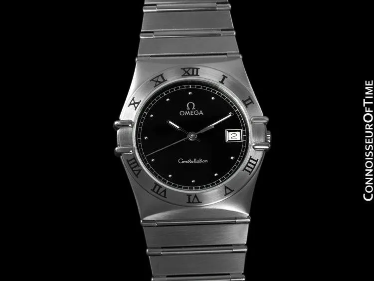 Omega Constellation 35mm Mens Bracelet Watch, Quartz, Date, Black Dial - Brushed Stainless Steel