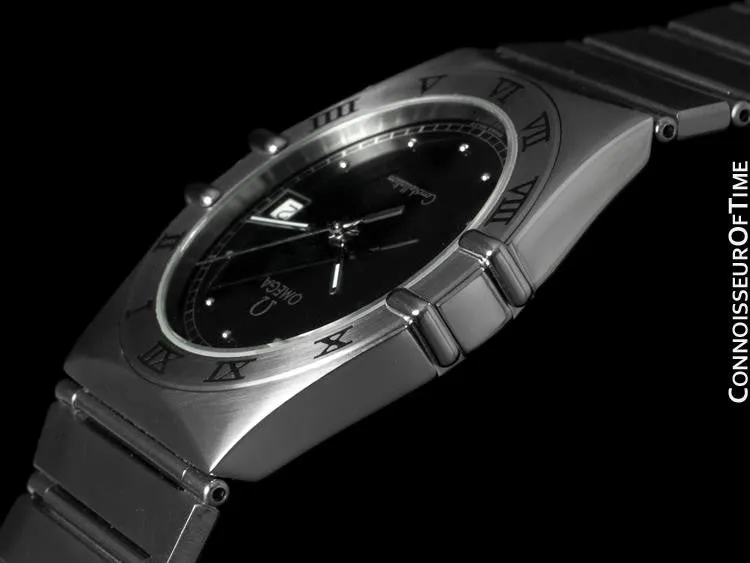 Omega Constellation 35mm Mens Bracelet Watch, Quartz, Date, Black Dial - Brushed Stainless Steel