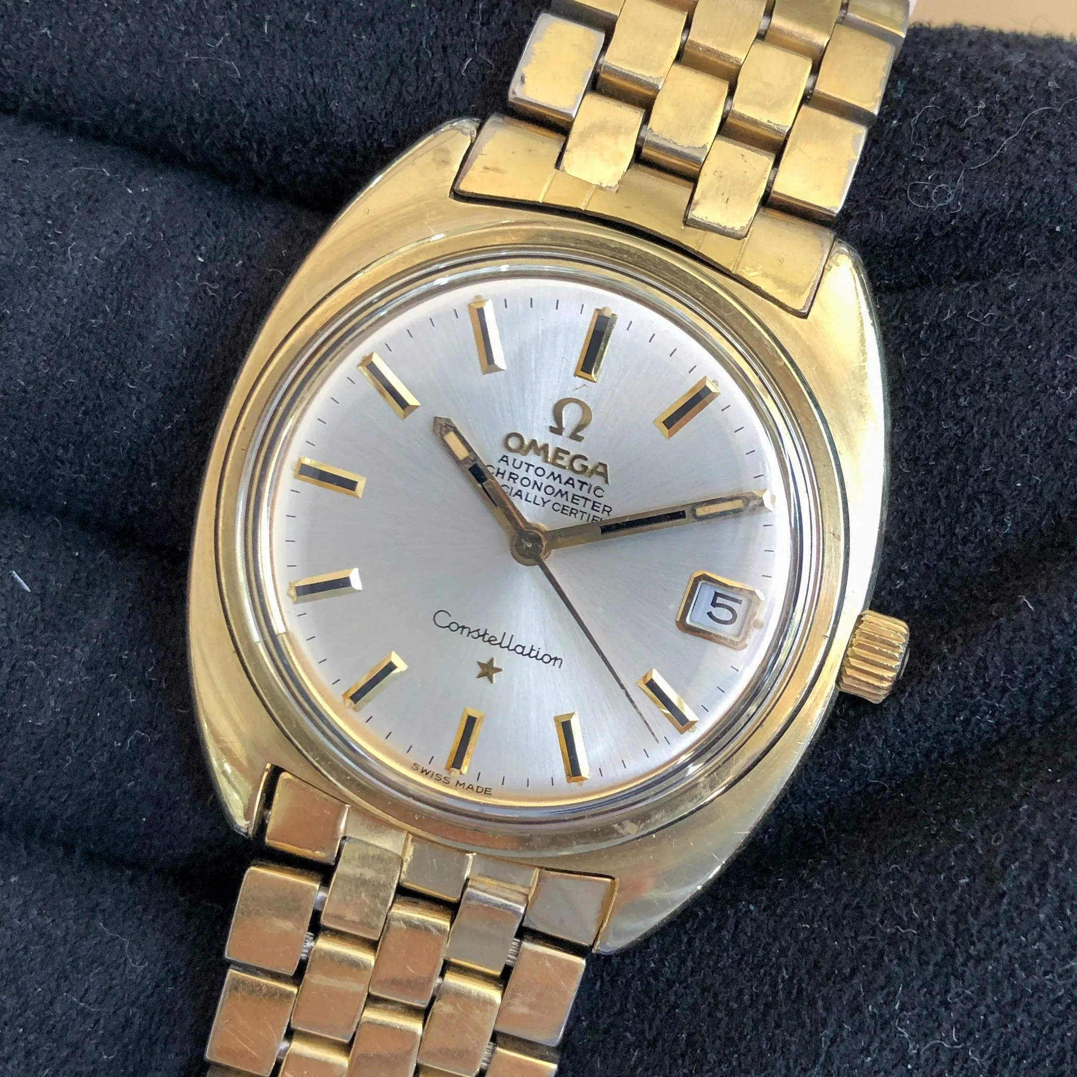 Omega Constellation "C" 168.017 Cal 564 Automatic Date Silver Dial c 1969 GoldCap Steel 35 mm