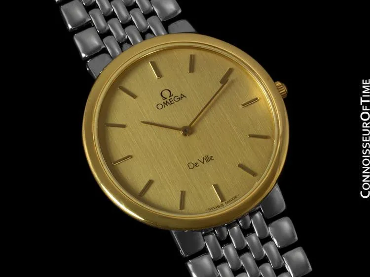 Omega DeVille Mens Midsize Dress Watch - 18K Gold Plated & Stainless Steel