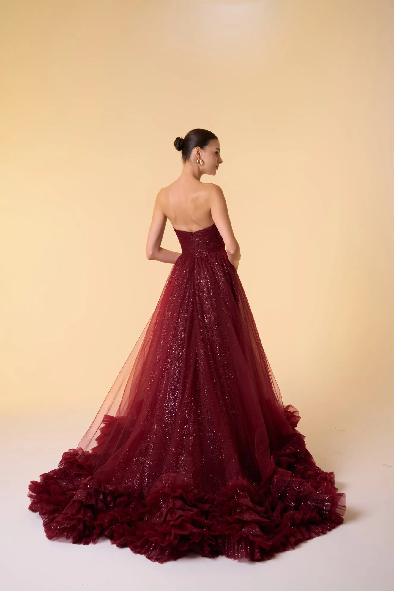 Orion sparkle tulle ball gown with ruffled hem