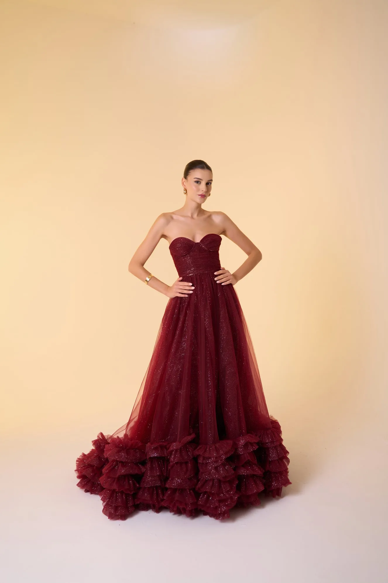 Orion sparkle tulle ball gown with ruffled hem