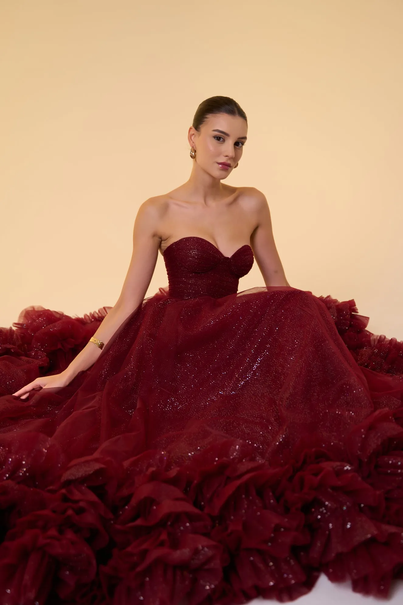 Orion sparkle tulle ball gown with ruffled hem