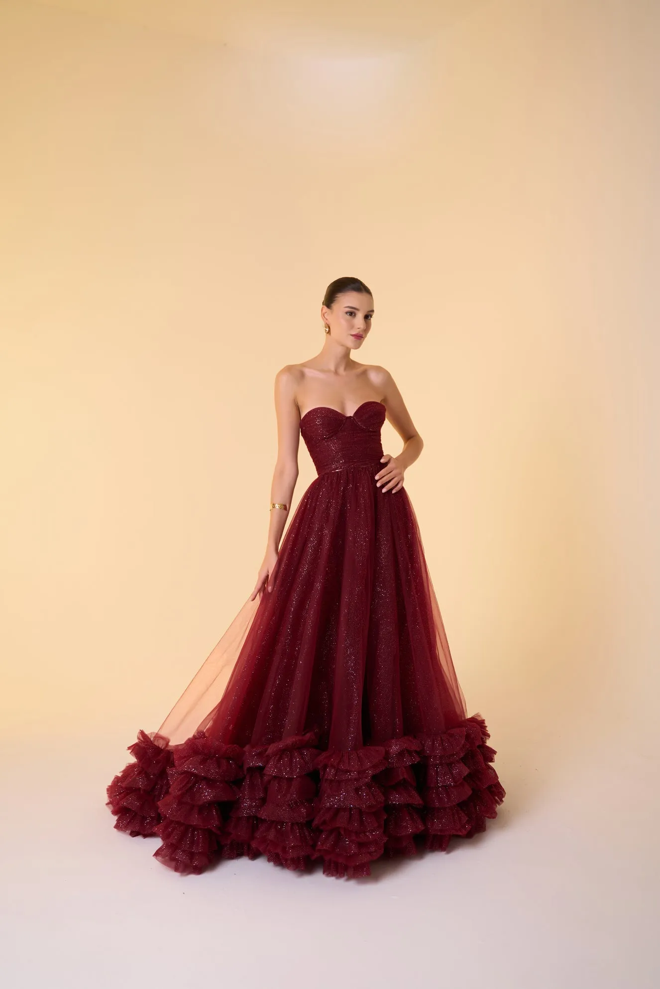 Orion sparkle tulle ball gown with ruffled hem