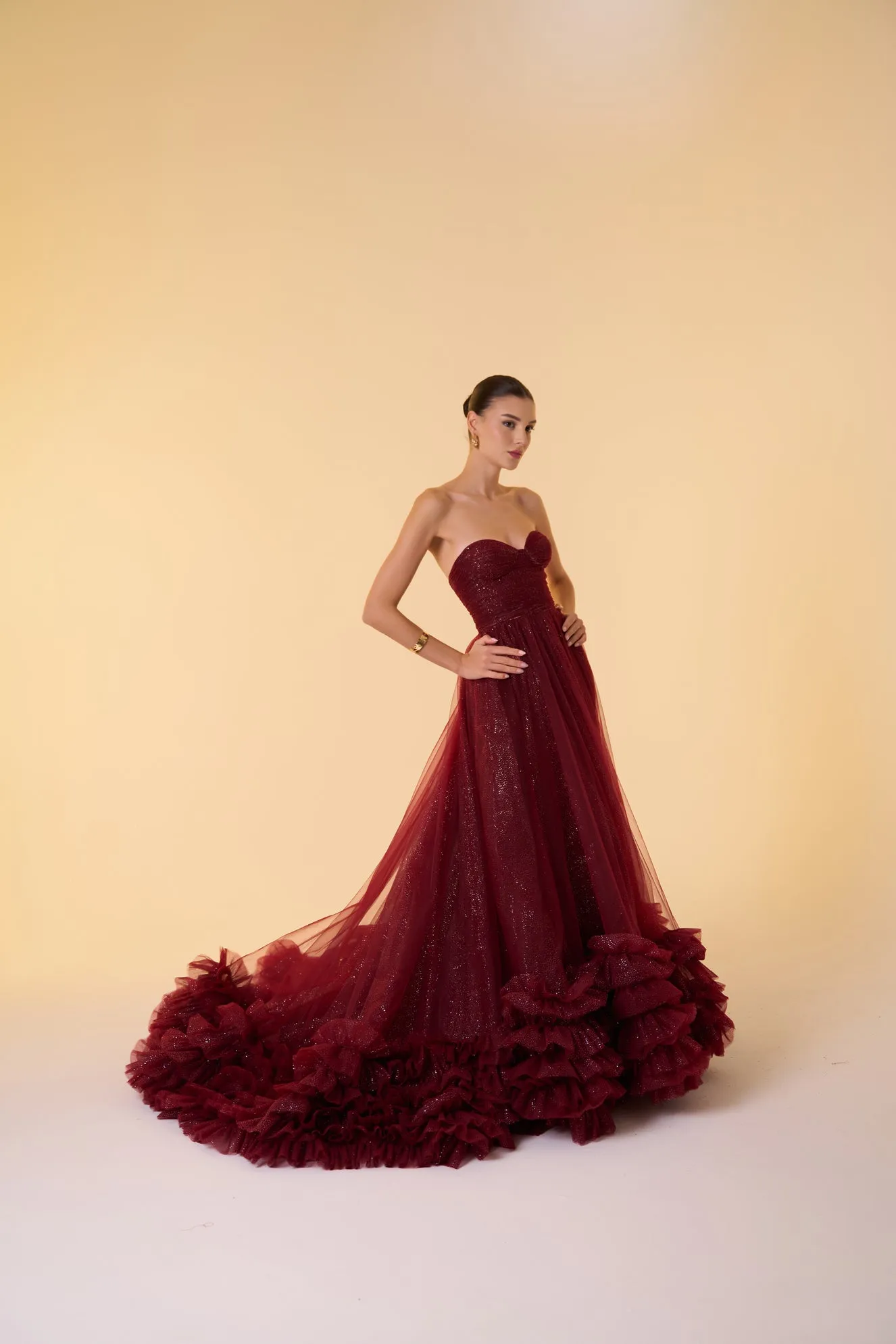 Orion sparkle tulle ball gown with ruffled hem