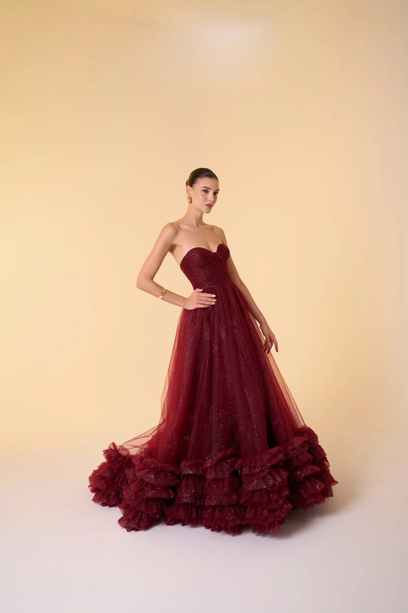 Orion sparkle tulle ball gown with ruffled hem