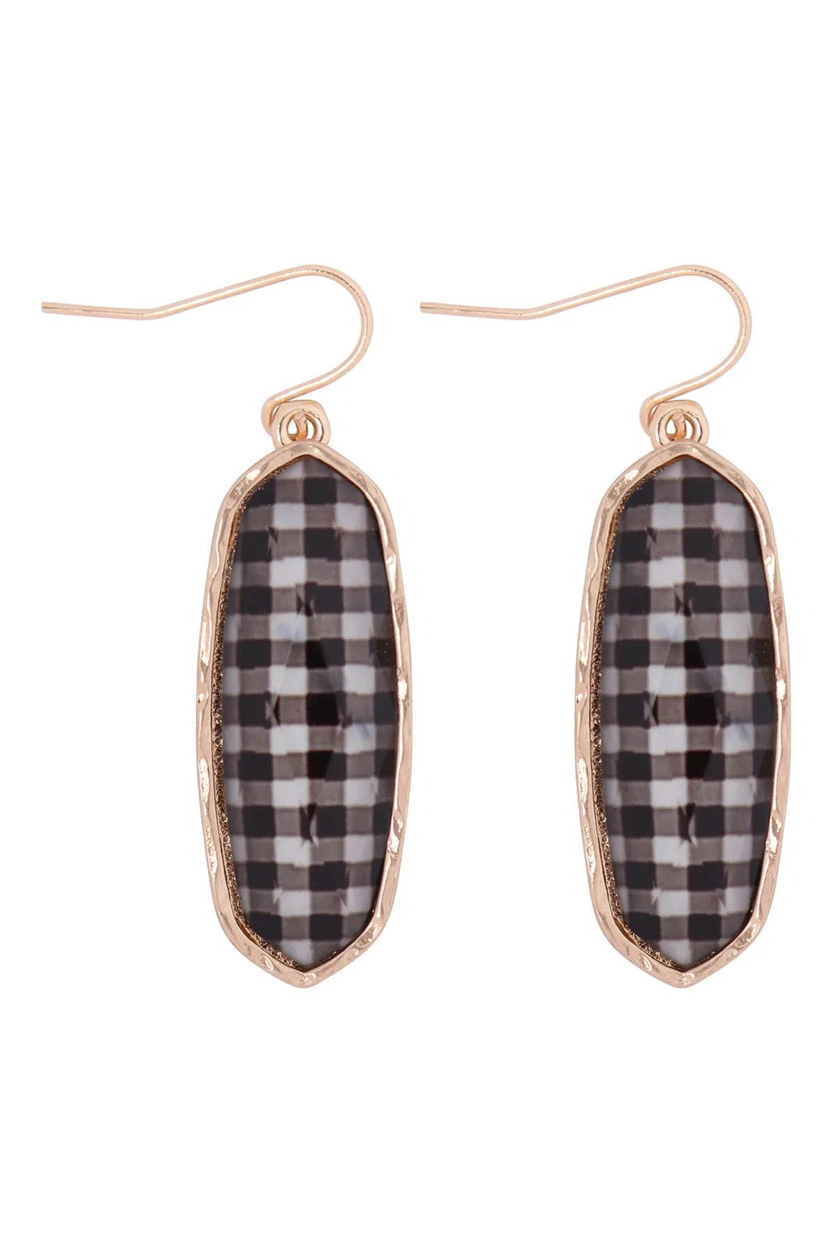 OVAL STONE FISH HOOK DROP EARRINGS