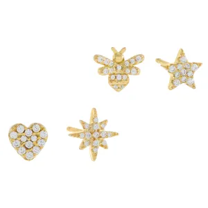 Pavé Mismatched Stud Earring Combo Set
