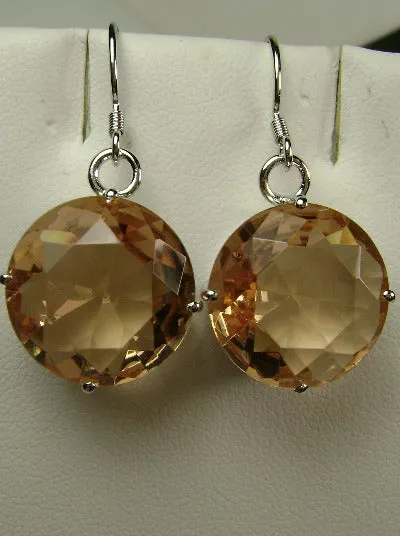Peach Topaz Earrings, Round Gem, Vintage Art Deco Jewelry #E33