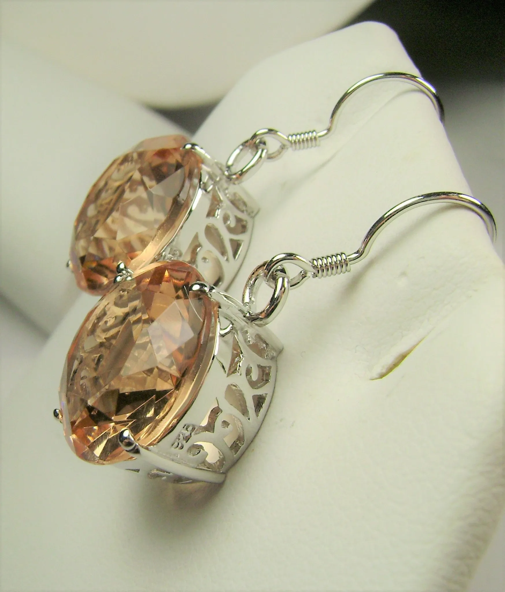 Peach Topaz Earrings, Round Gem, Vintage Art Deco Jewelry #E33