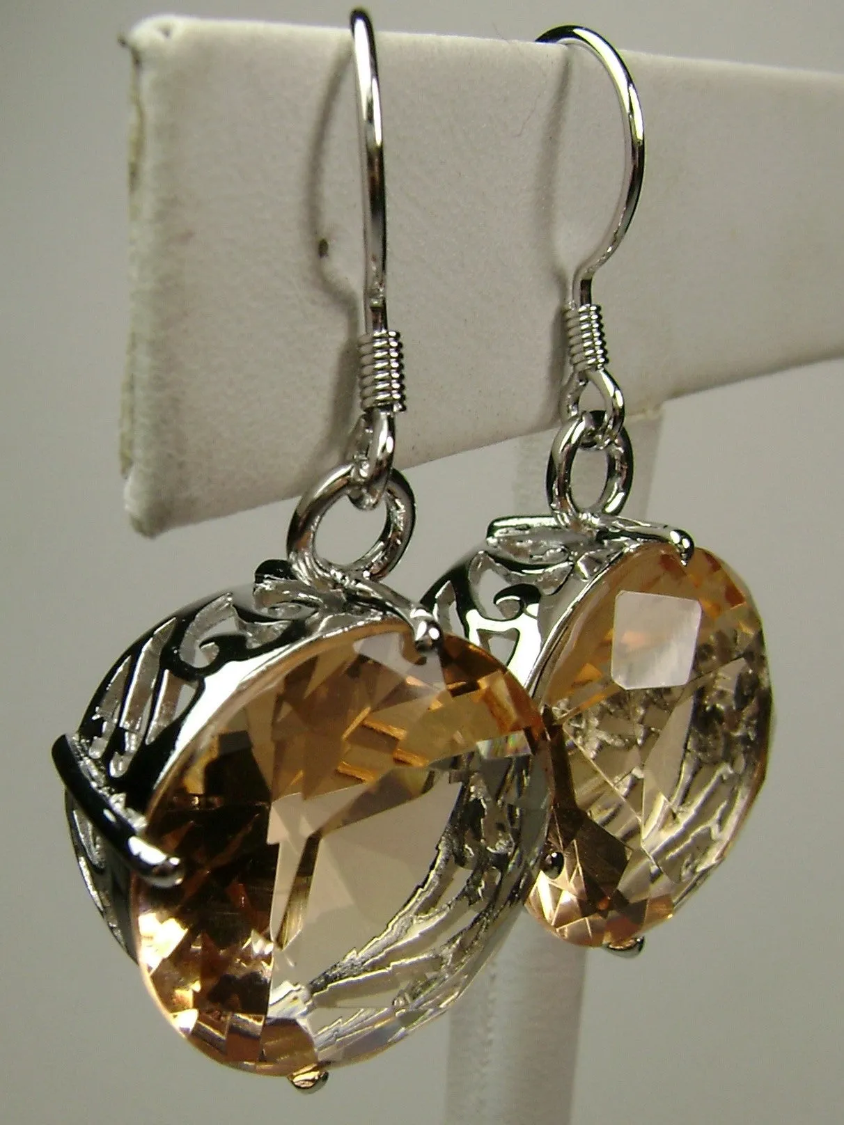 Peach Topaz Earrings, Round Gem, Vintage Art Deco Jewelry #E33