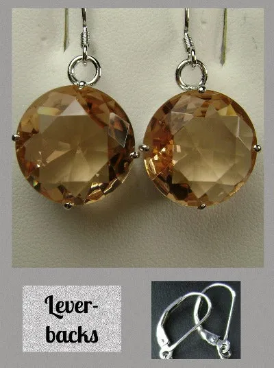 Peach Topaz Earrings, Round Gem, Vintage Art Deco Jewelry #E33