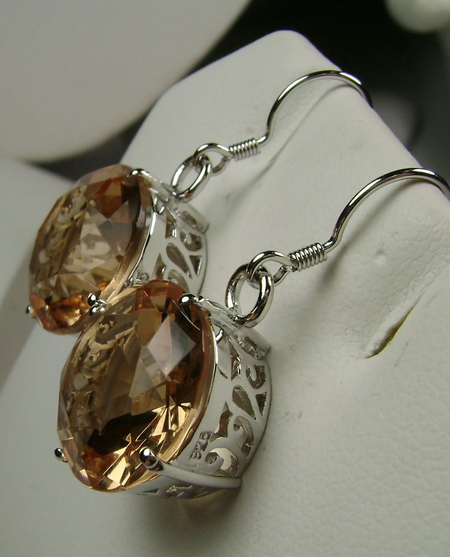 Peach Topaz Earrings, Round Gem, Vintage Art Deco Jewelry #E33