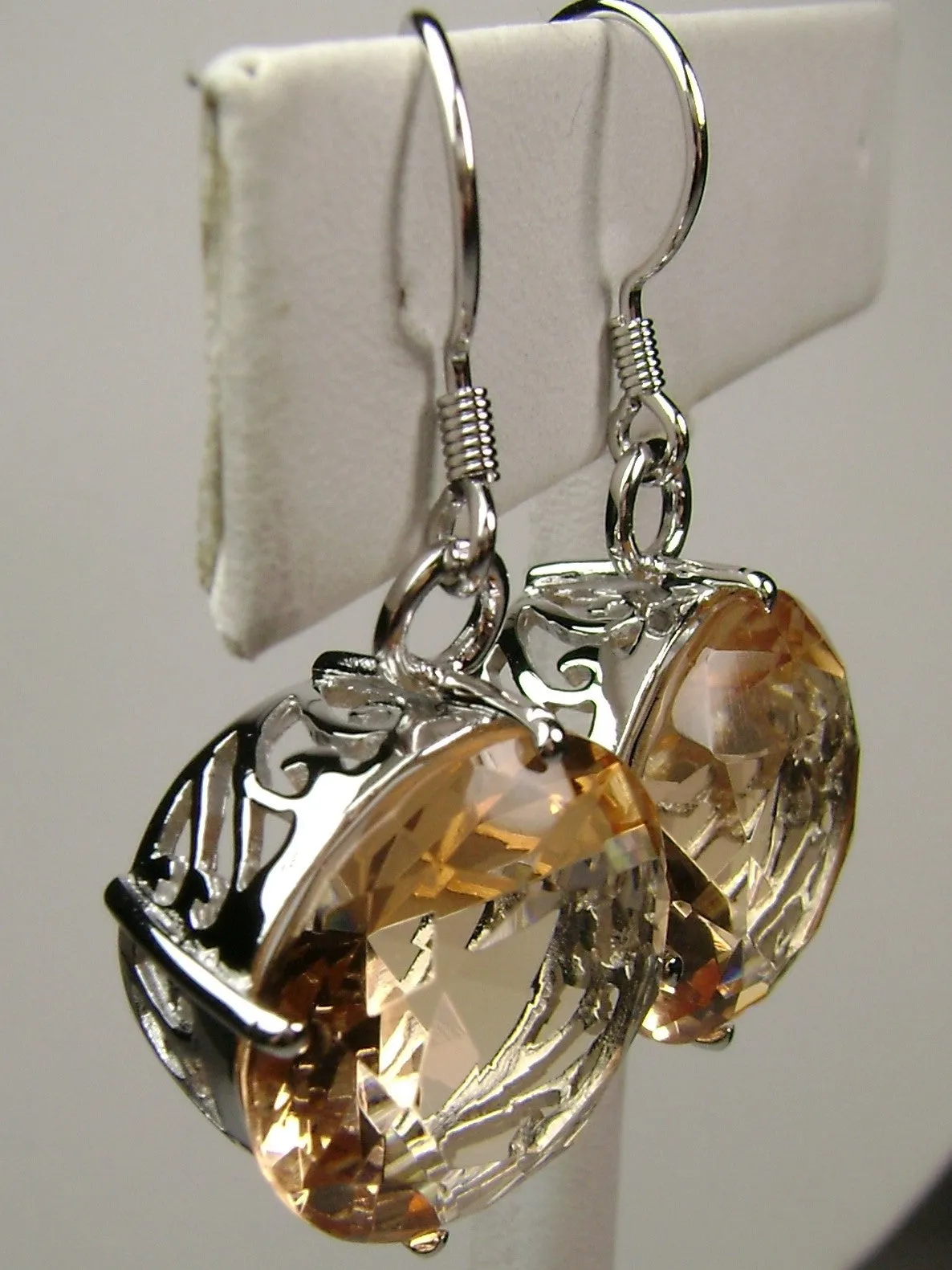 Peach Topaz Earrings, Round Gem, Vintage Art Deco Jewelry #E33
