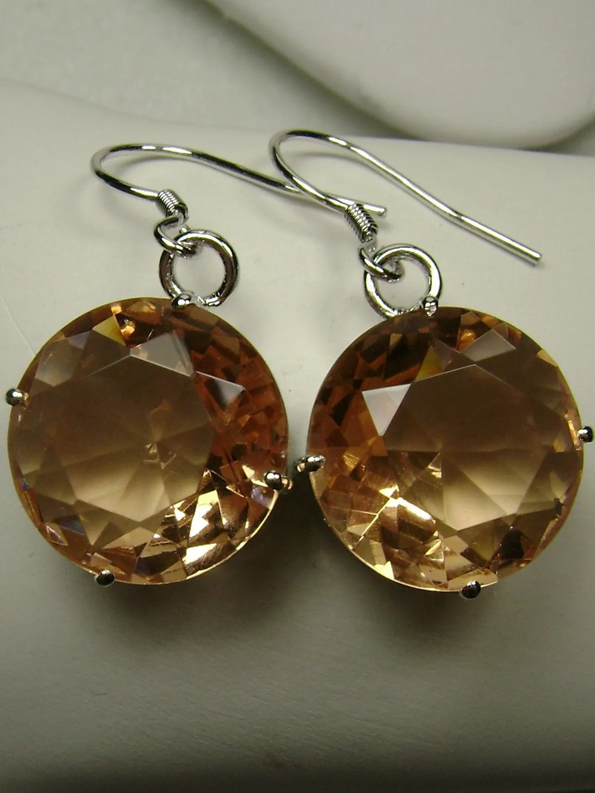 Peach Topaz Earrings, Round Gem, Vintage Art Deco Jewelry #E33