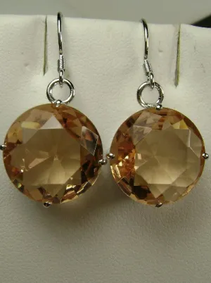 Peach Topaz Earrings, Round Gem, Vintage Art Deco Jewelry #E33