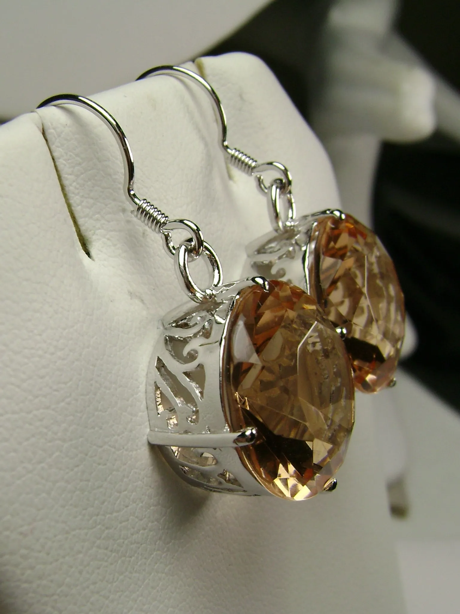 Peach Topaz Earrings, Round Gem, Vintage Art Deco Jewelry #E33