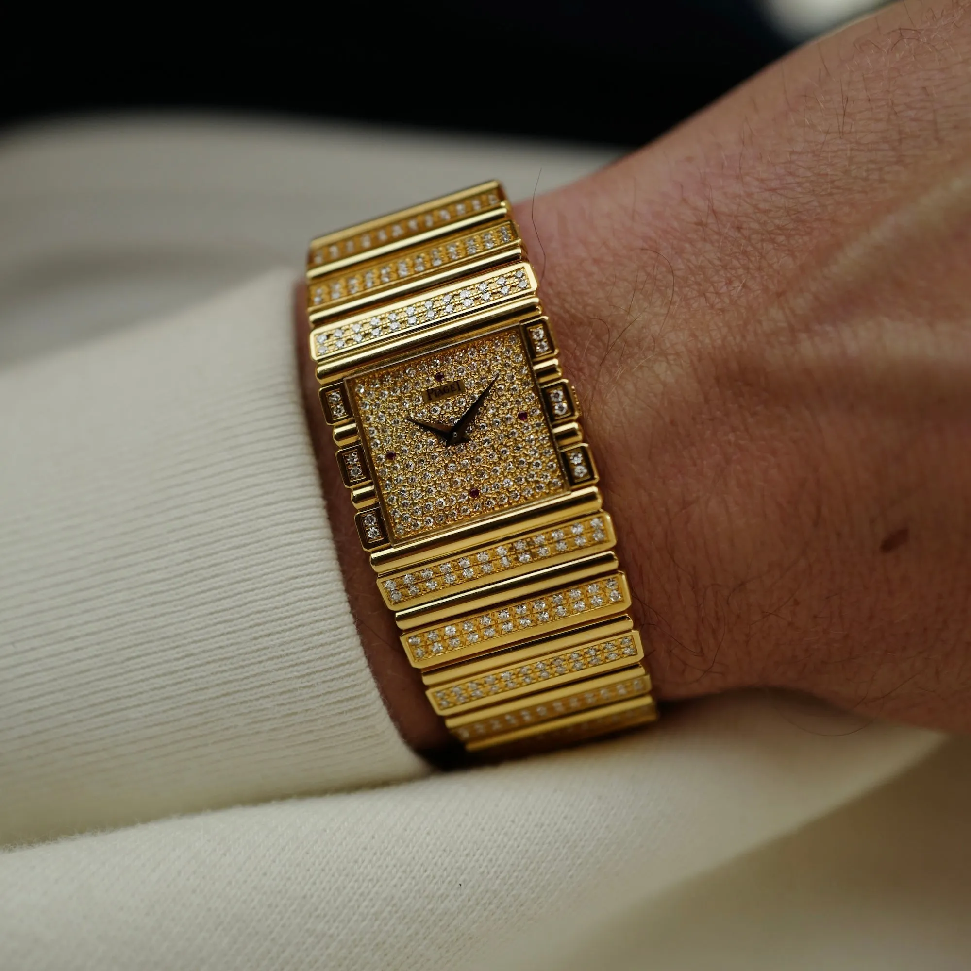Piaget Yellow Gold Polo Ref. 9131 with Pave Diamond and Ruby Dial (New Arrival)