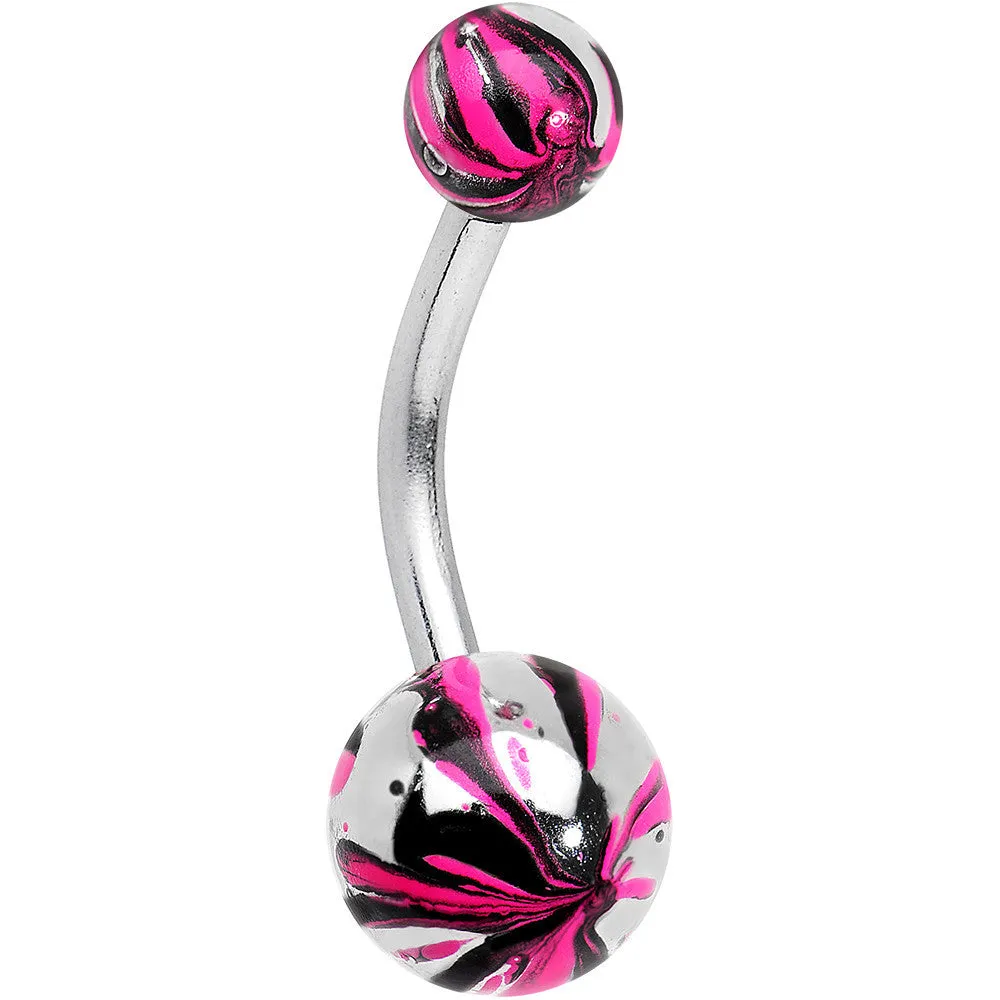 Pink and Black Swirl Stainless Steel Super Simple Belly Ring