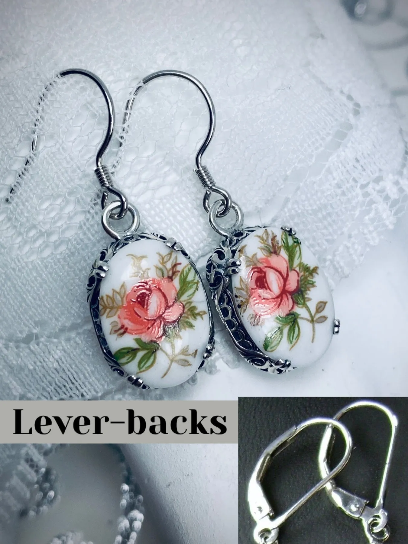 Pink Floral Earrings, Edward Cameo Earrings, Vintage Edwardian Antique Reproduction Jewelry #E70
