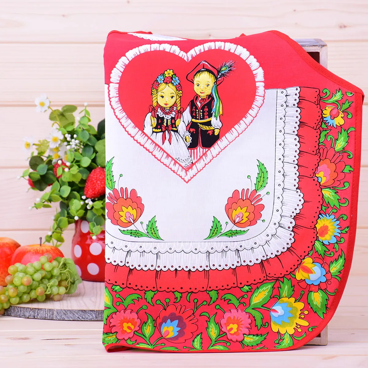 Polish Folk Art Lowicz Flowers Krakow Dancers Kids Kitchen Apron