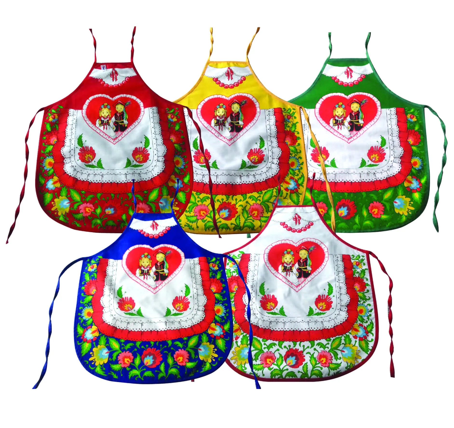 Polish Folk Art Lowicz Flowers Krakow Dancers Kids Kitchen Apron
