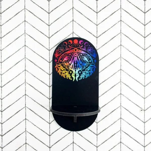 Printed Pill Shelf - Black & Rainbow Moth