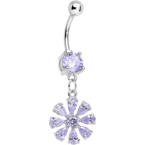 Purple Cubic Zirconia Mandala Flower Dangle Belly Ring