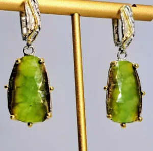 "Baby Greens" 1.75" Earrings - Chrysoprase, Anti-tarnish Sterling, 18k Gold