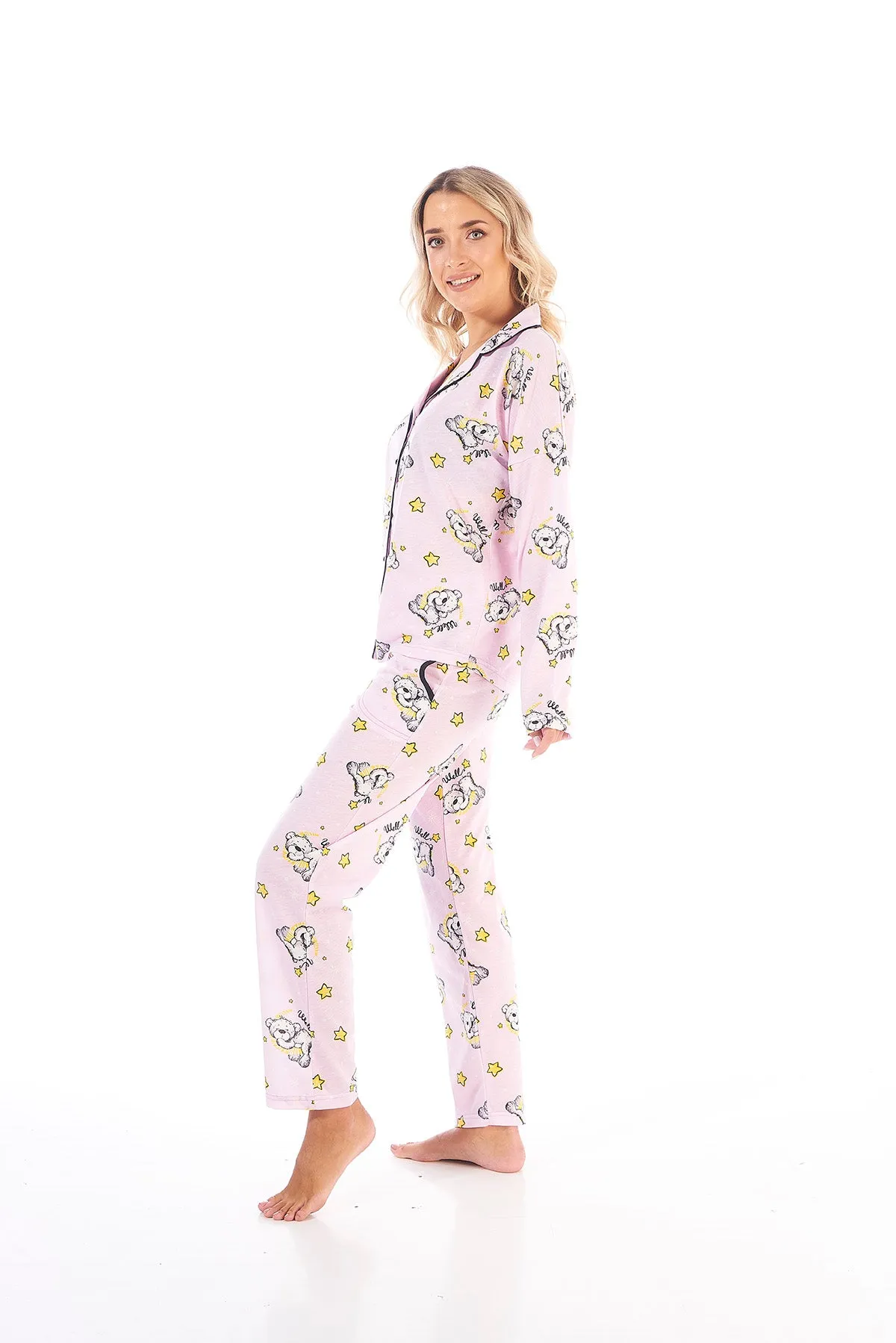 "Goodnight Bear" Collared Long Sleeved Cotton Pyjamas
