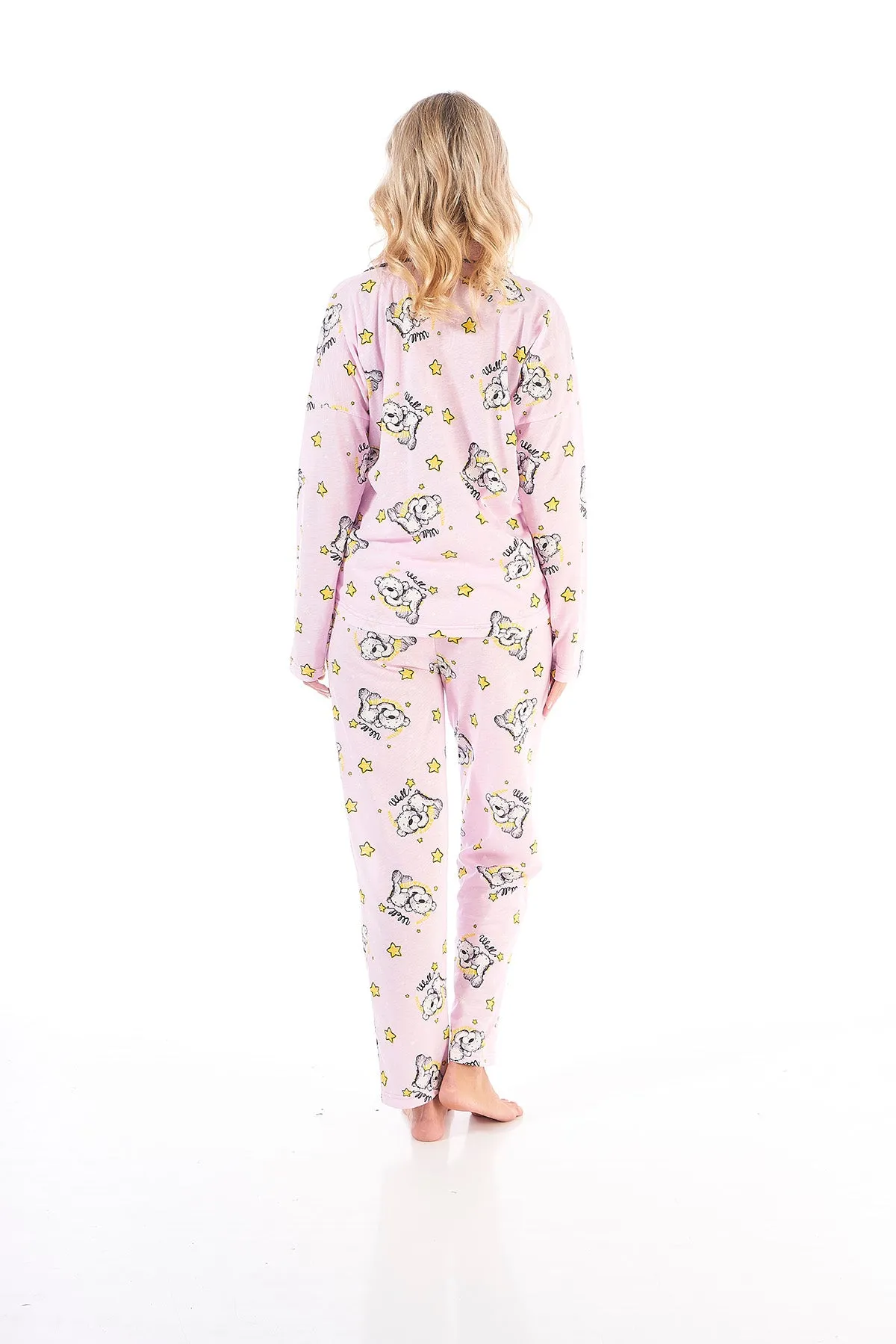 "Goodnight Bear" Collared Long Sleeved Cotton Pyjamas