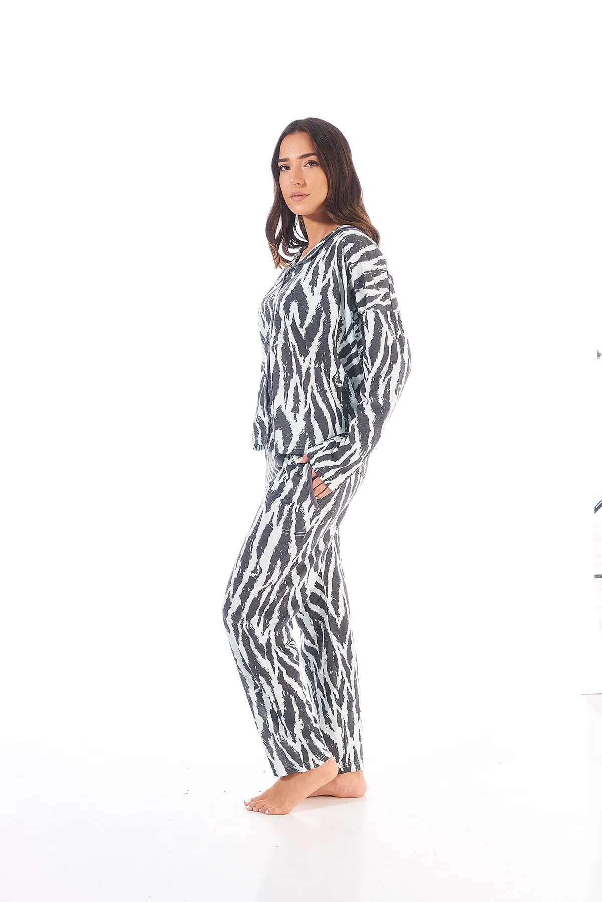 "Goodnight Zebra" Collared Long Sleeved Cotton Pyjamas With Matching Eye Mask