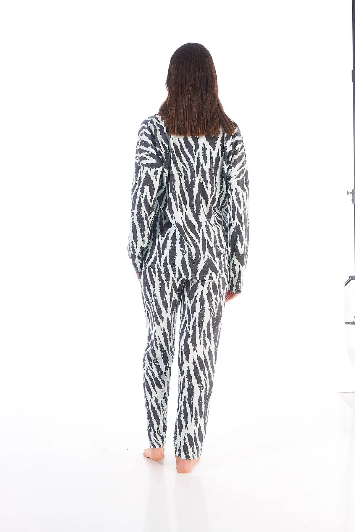 "Goodnight Zebra" Collared Long Sleeved Cotton Pyjamas With Matching Eye Mask