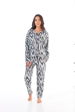 "Goodnight Zebra" Collared Long Sleeved Cotton Pyjamas With Matching Eye Mask