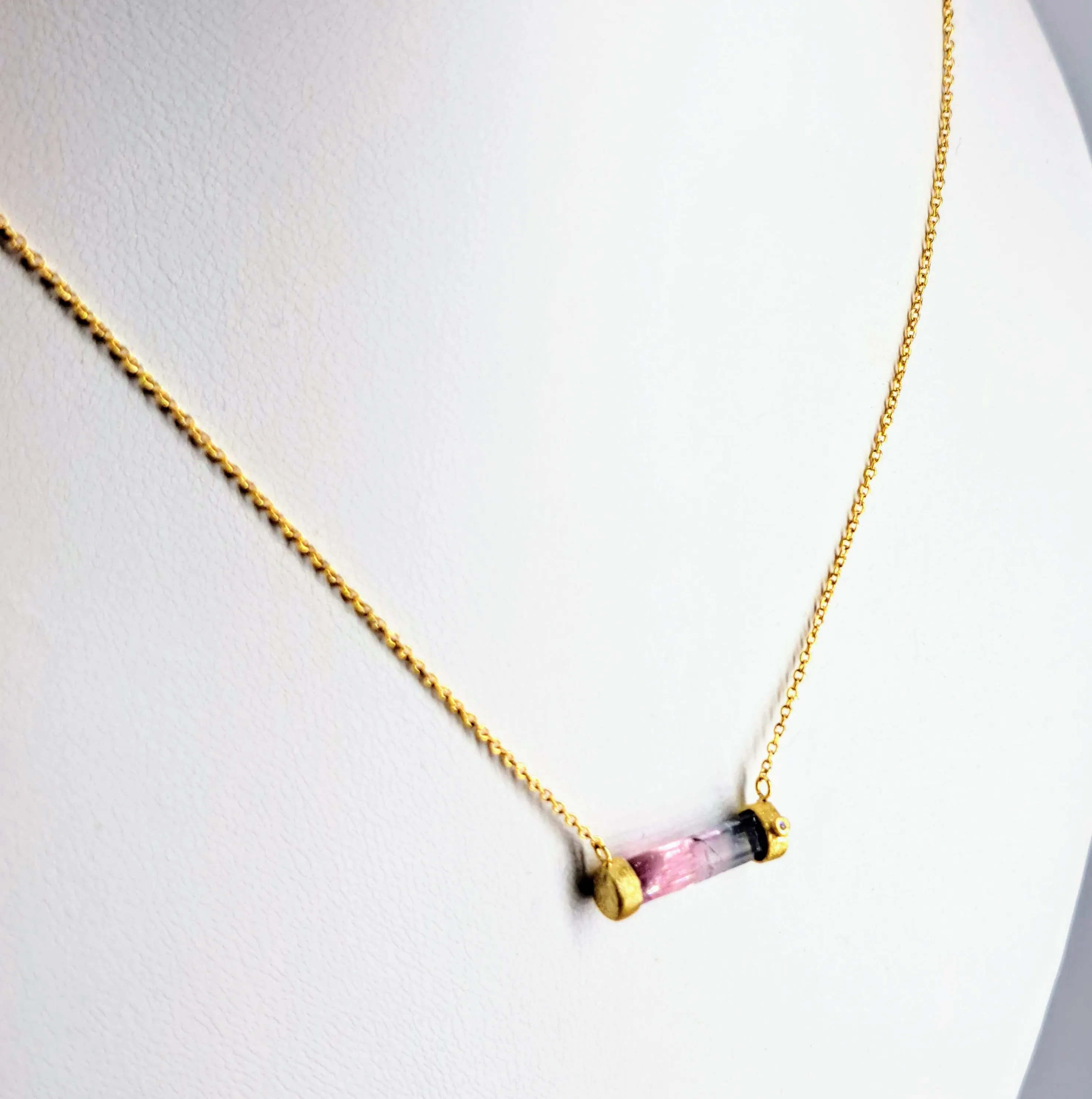 "Raising The Bar!" 18" - 20" Necklace - Tourmaline, Diamond, 18k Gold Sterling