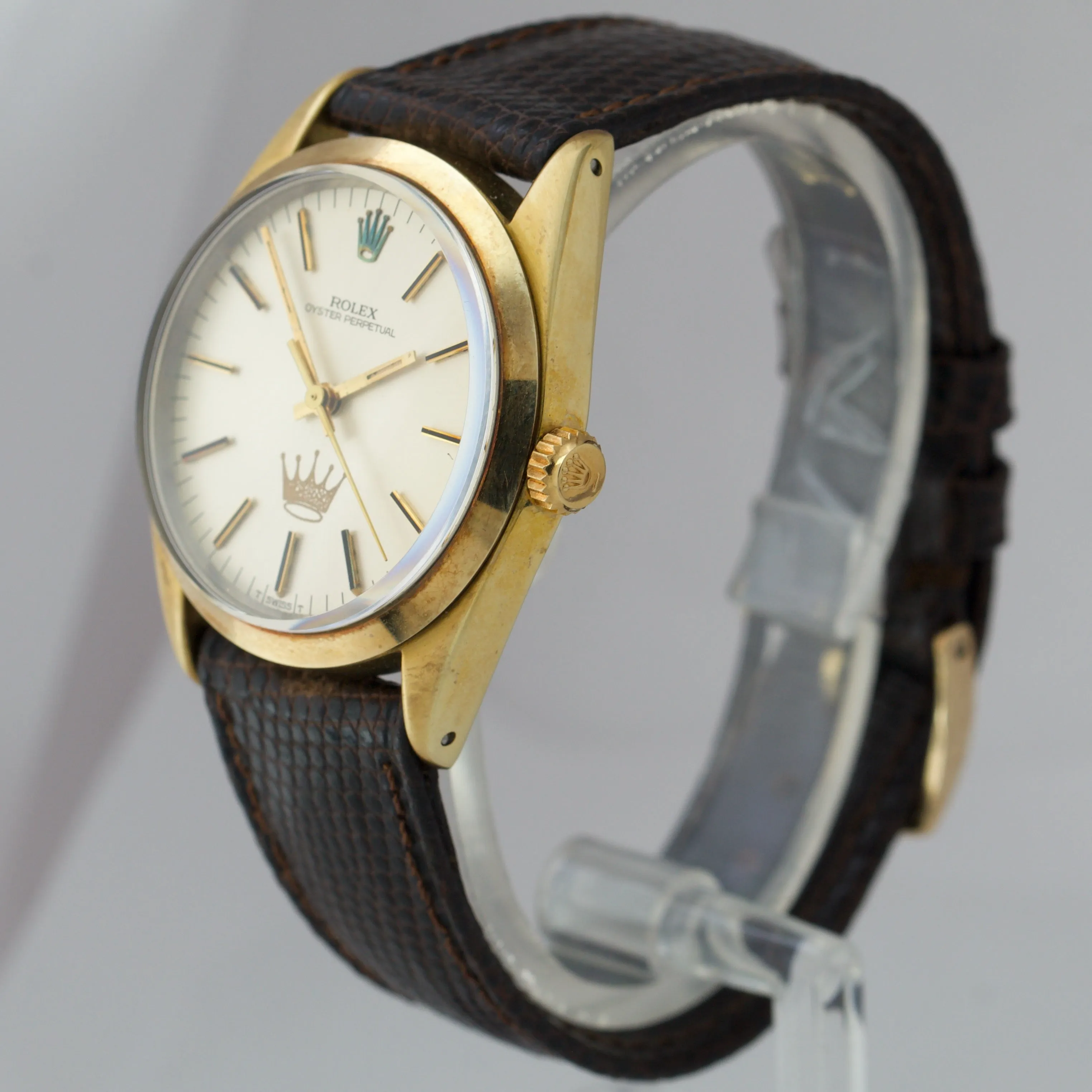 RARE Vintage 1984 HALLMARK Rolex Oyster Perpetual 34mm 14K Gold Shell Watch 1024