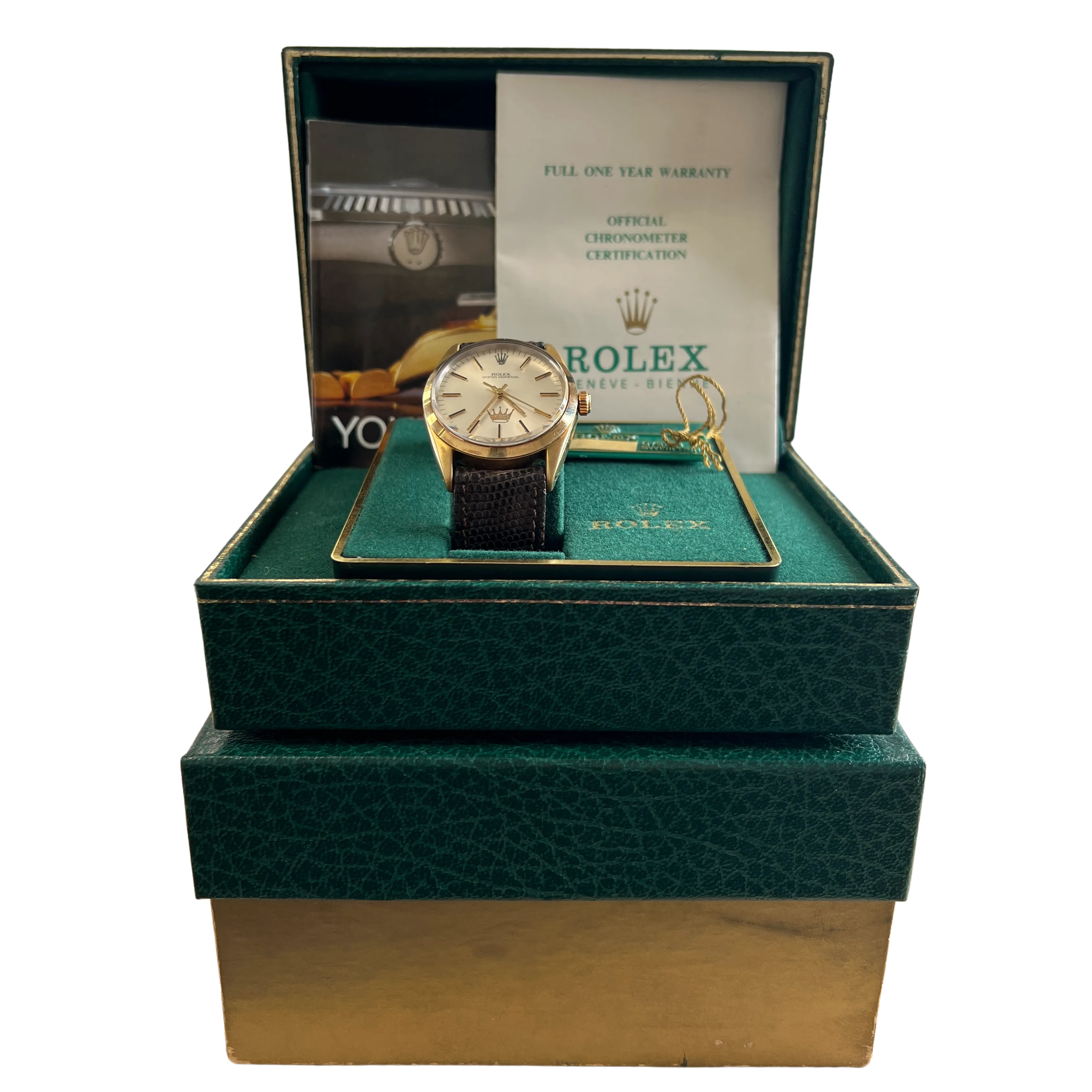 RARE Vintage 1984 HALLMARK Rolex Oyster Perpetual 34mm 14K Gold Shell Watch 1024