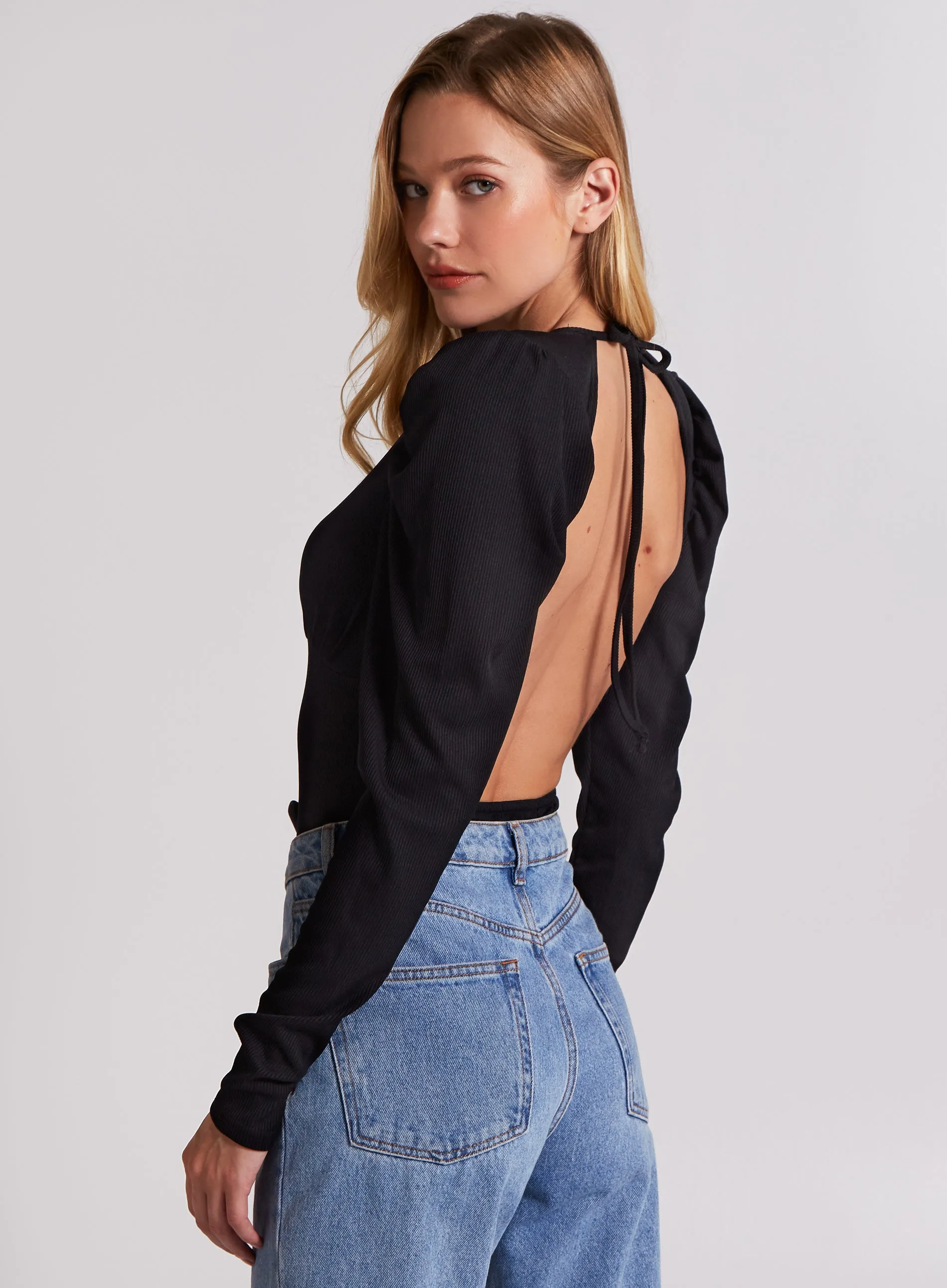 Ribbed Open Back Bodysuit