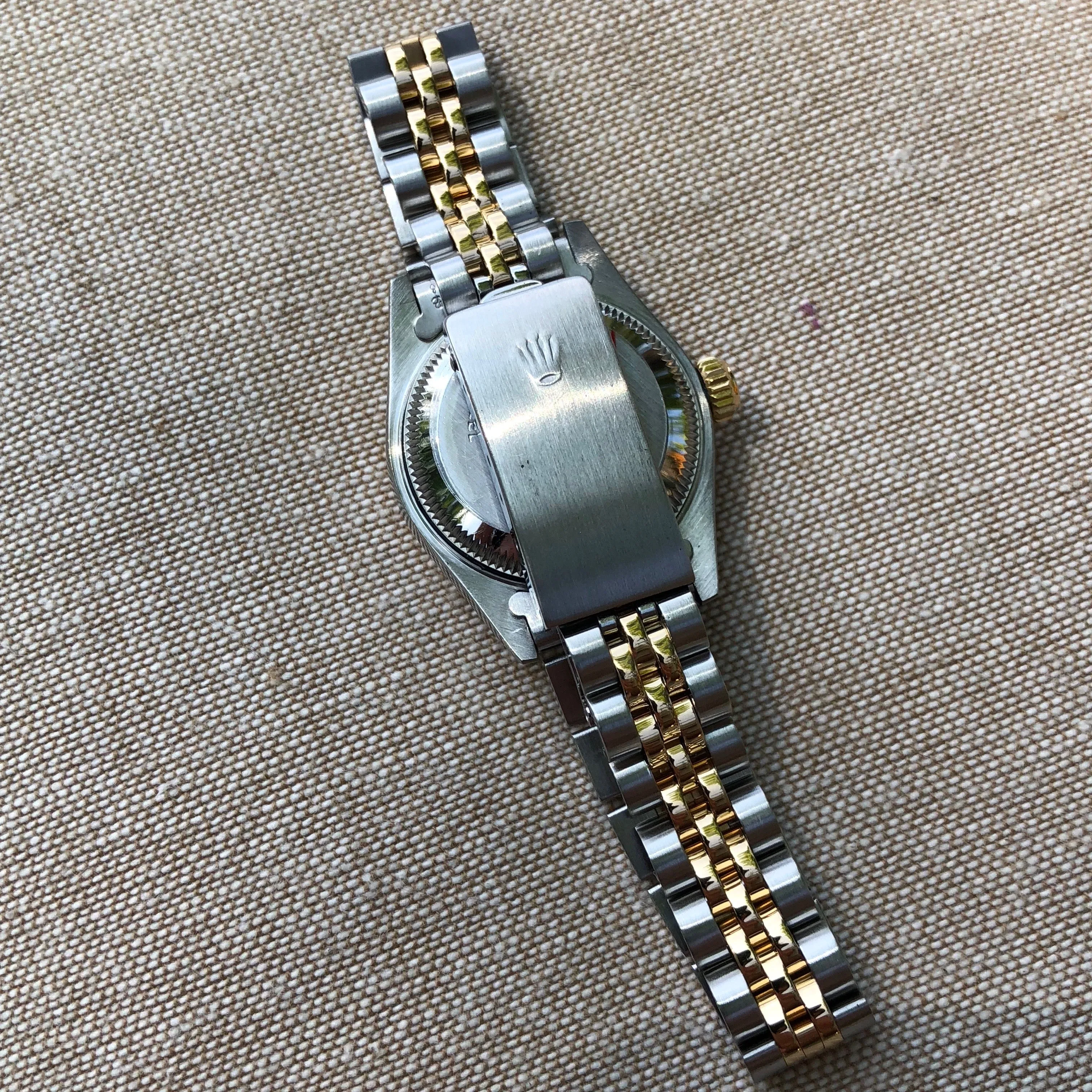 Rolex Datejust 69173 Ladies Two Tone Champagne Stick Dial Steel 18K Gold Jubilee Wristwatch Box & Papers