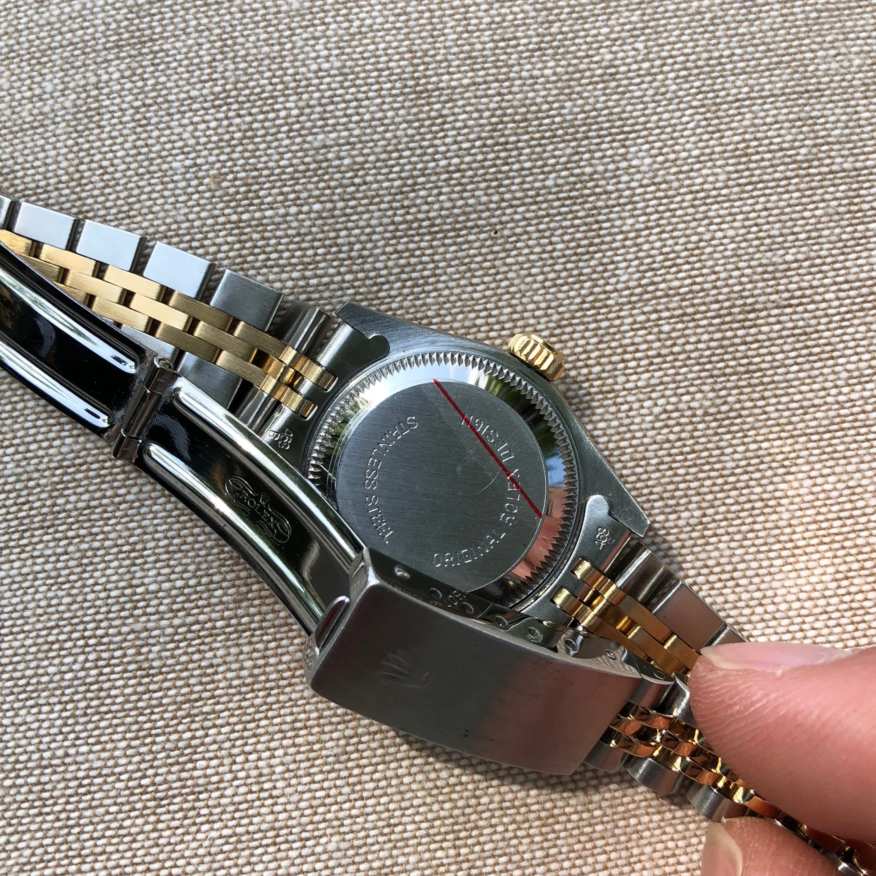 Rolex Datejust 69173 Ladies Two Tone Champagne Stick Dial Steel 18K Gold Jubilee Wristwatch Box & Papers