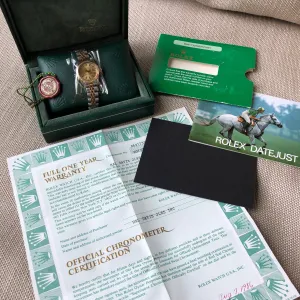 Rolex Datejust 69173 Ladies Two Tone Champagne Stick Dial Steel 18K Gold Jubilee Wristwatch Box & Papers