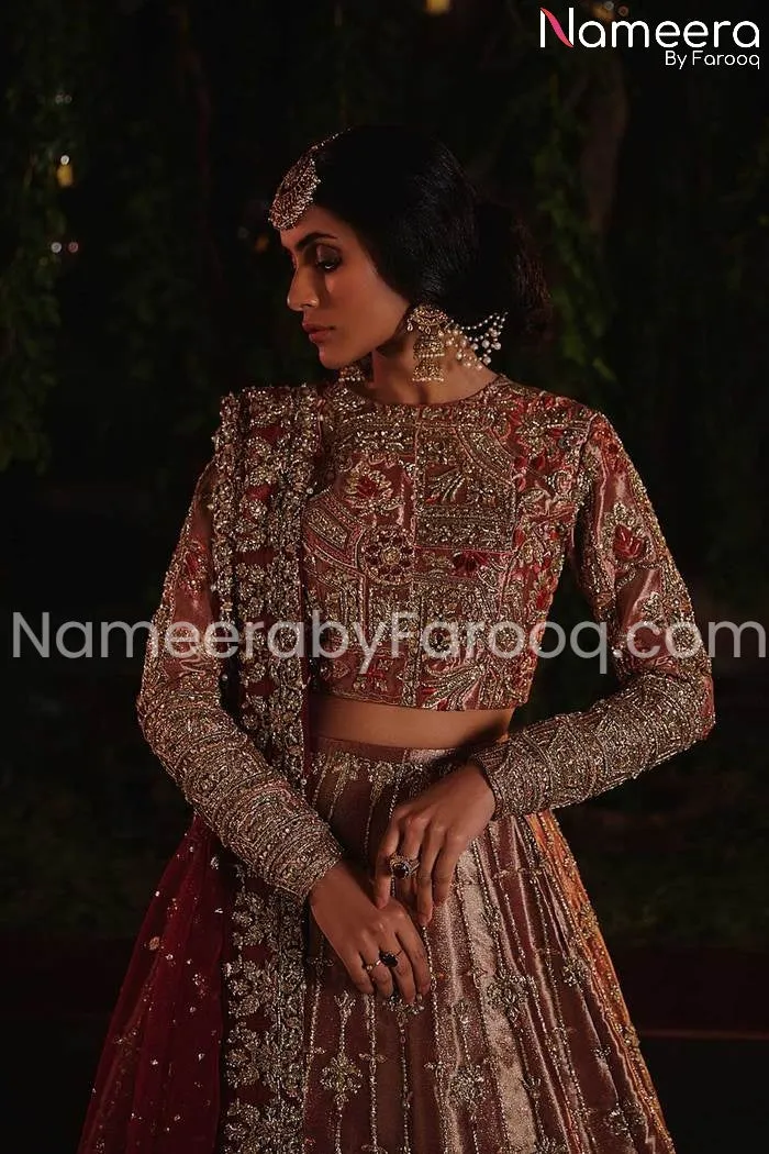Rust Pakistani Bridal Silk Lehenga Choli Dress #BN138
