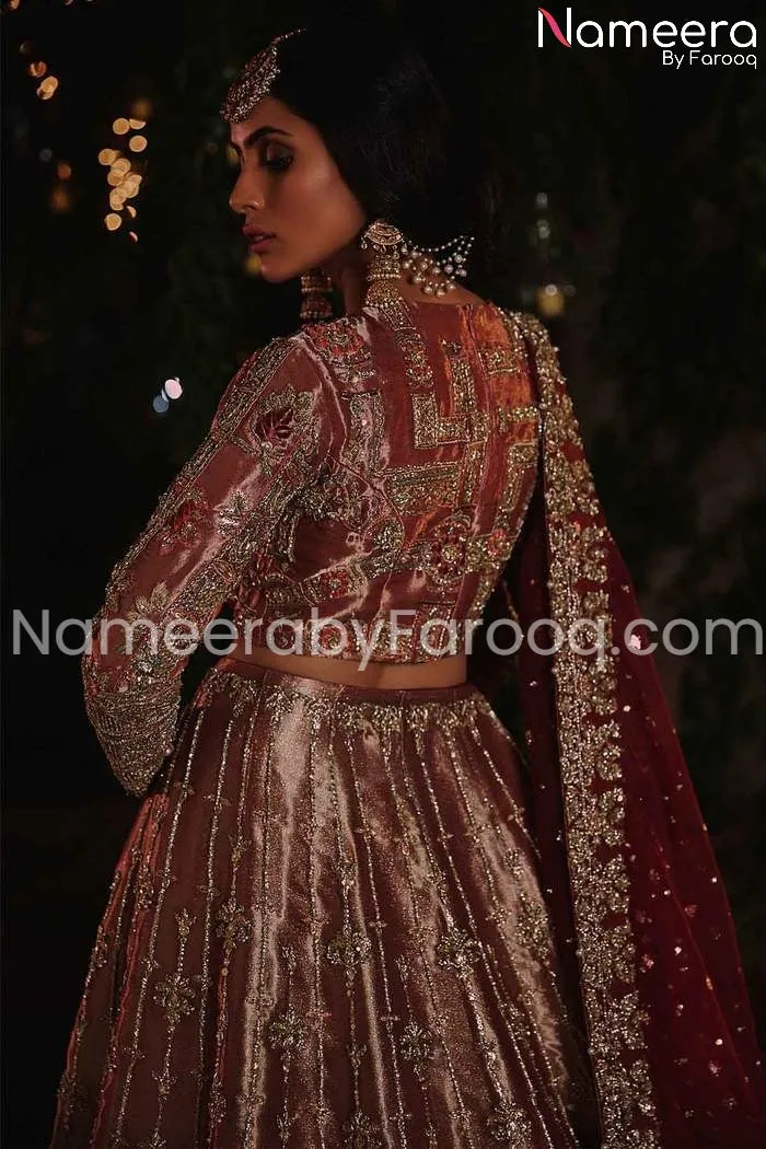 Rust Pakistani Bridal Silk Lehenga Choli Dress #BN138