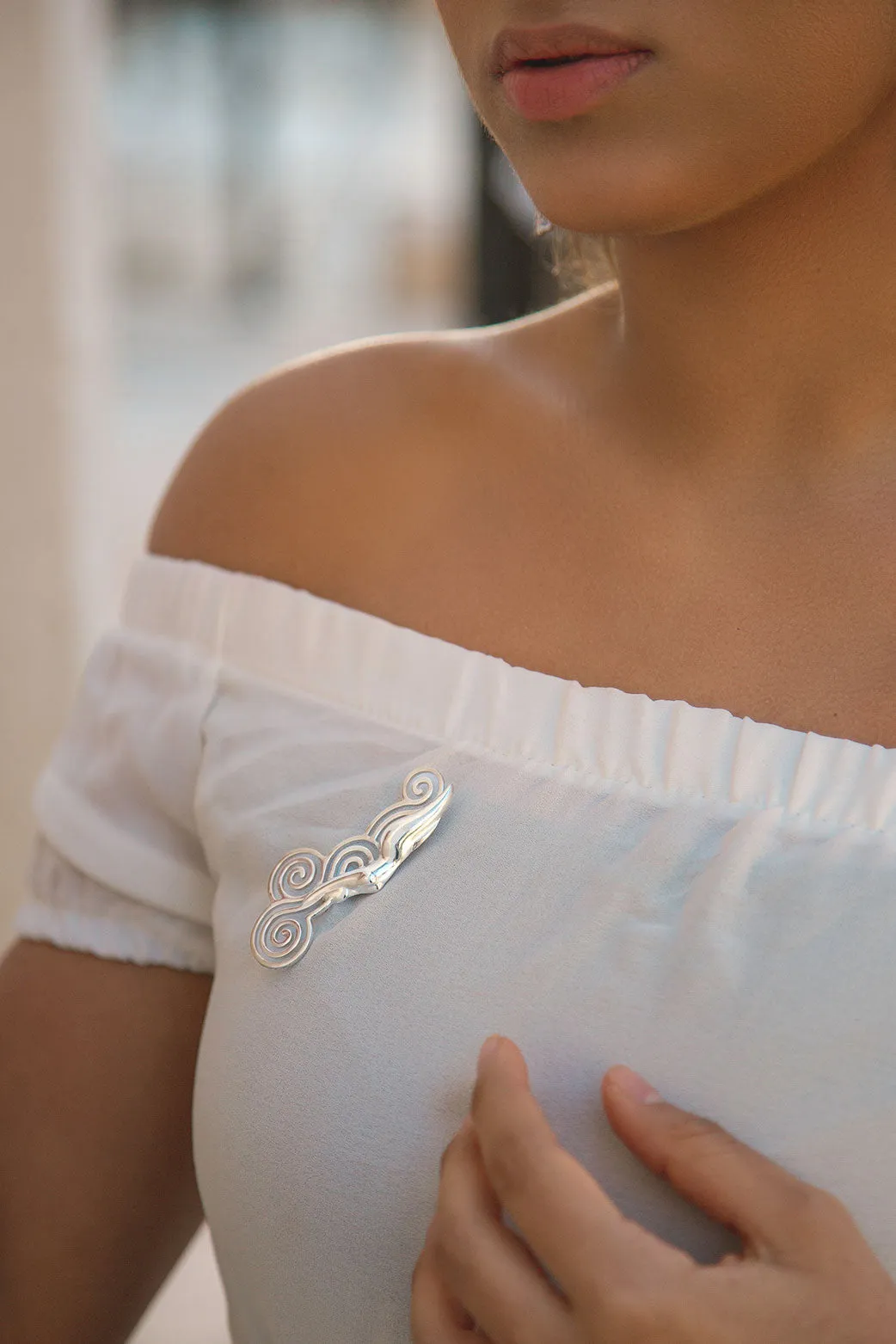 Sea diver silver brooch