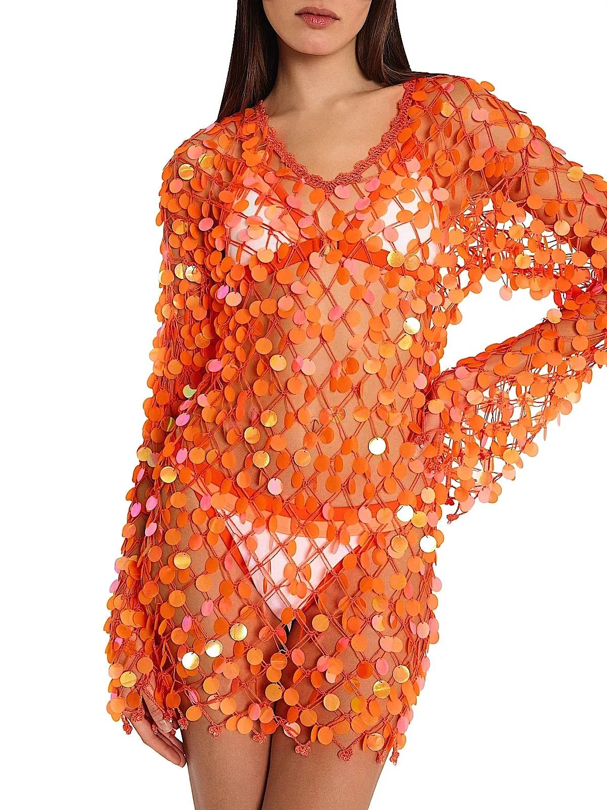 Sequin Crochet Mini Pullover Dress