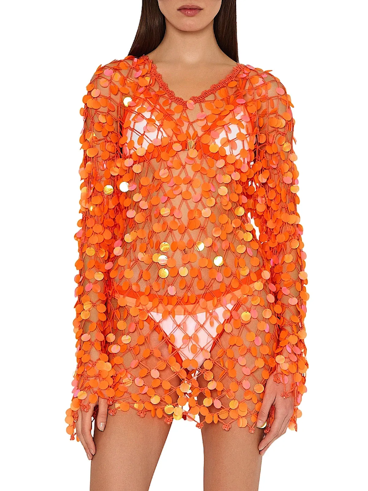 Sequin Crochet Mini Pullover Dress