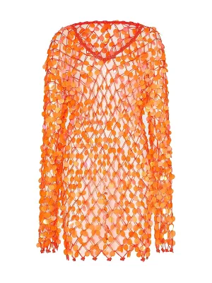 Sequin Crochet Mini Pullover Dress