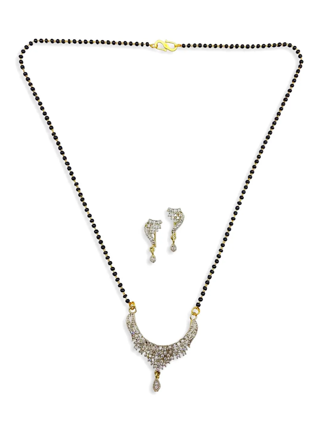 Short Mangalsutra designs set with diamond earrings simple gold mangalsutra black beads chain