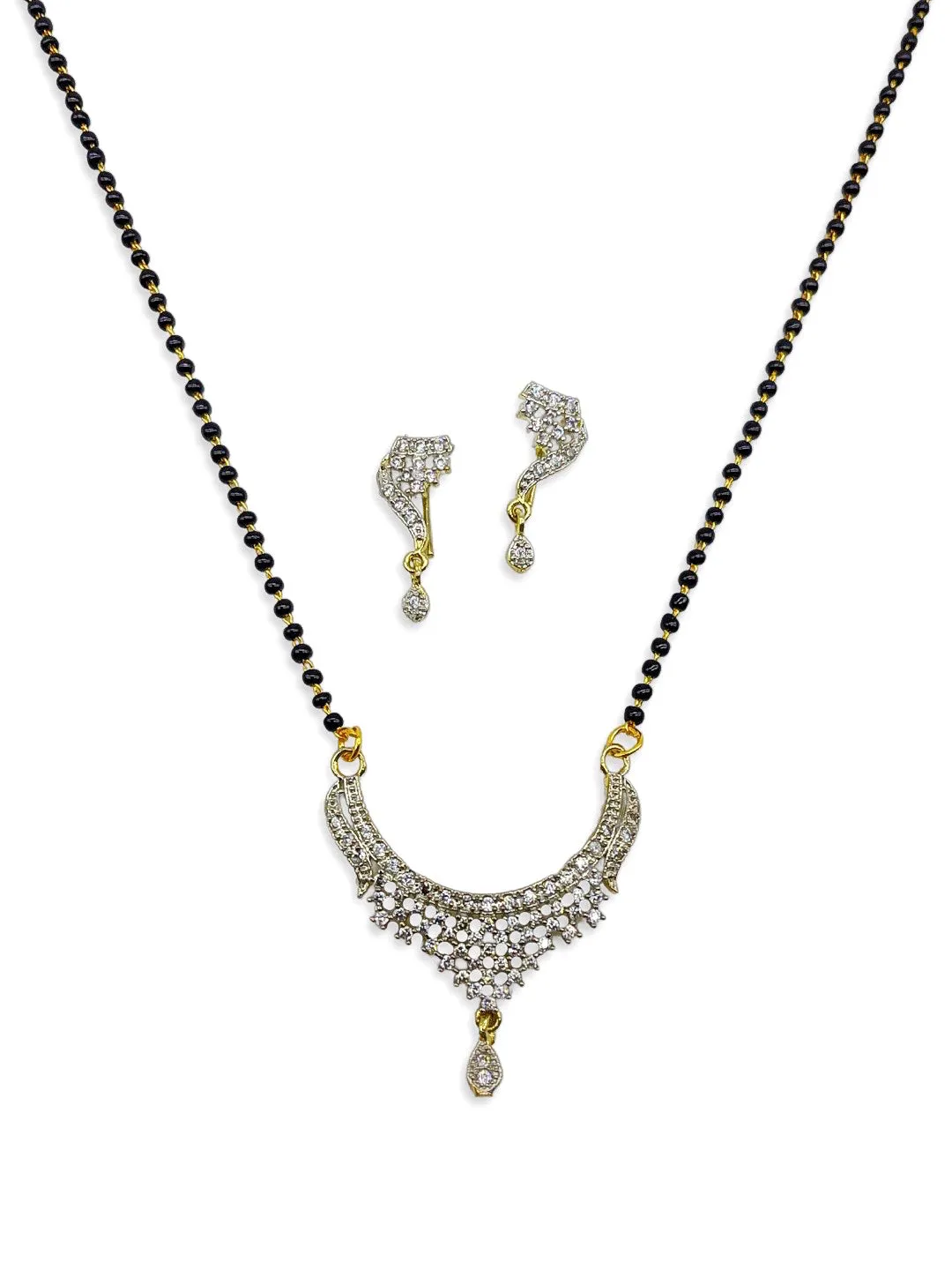 Short Mangalsutra designs set with diamond earrings simple gold mangalsutra black beads chain