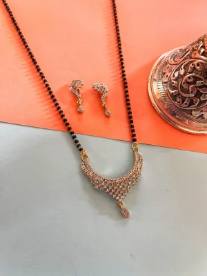 Short Mangalsutra designs set with diamond earrings simple gold mangalsutra black beads chain